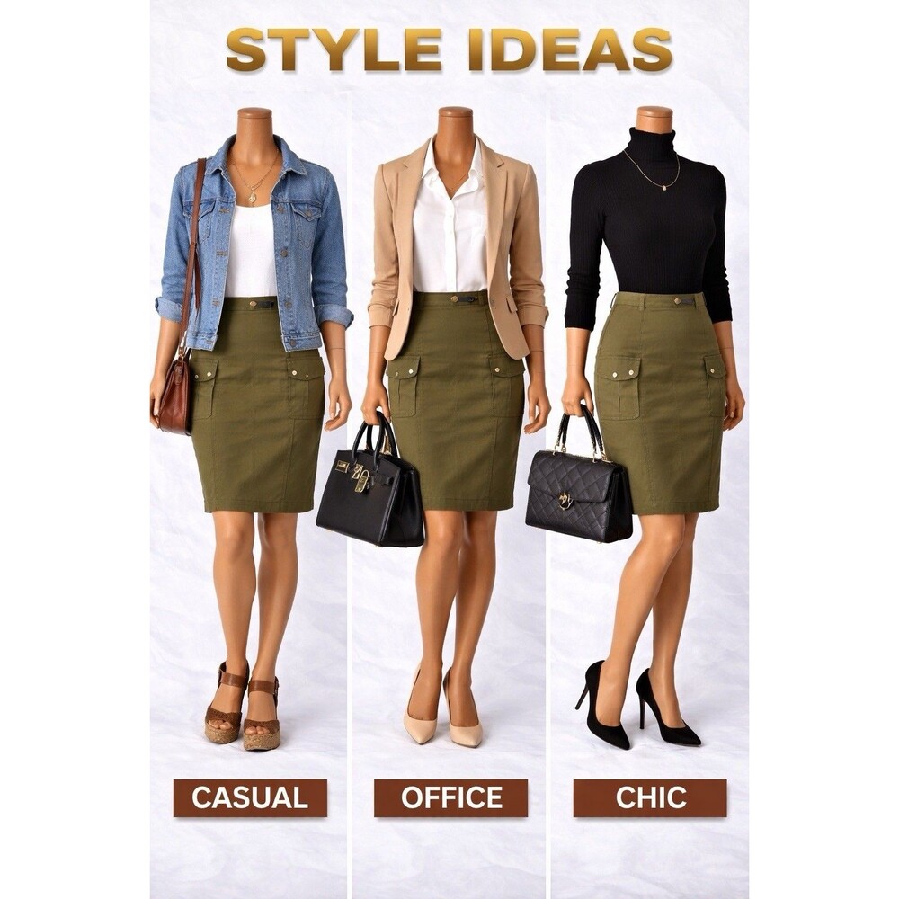 New York &Company Olive Green Pencil Skirt Women Size 14 career Midi Utility P